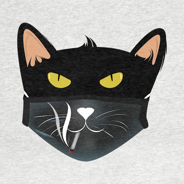 Black cat face wear black cat smokes face mask by Rishirt